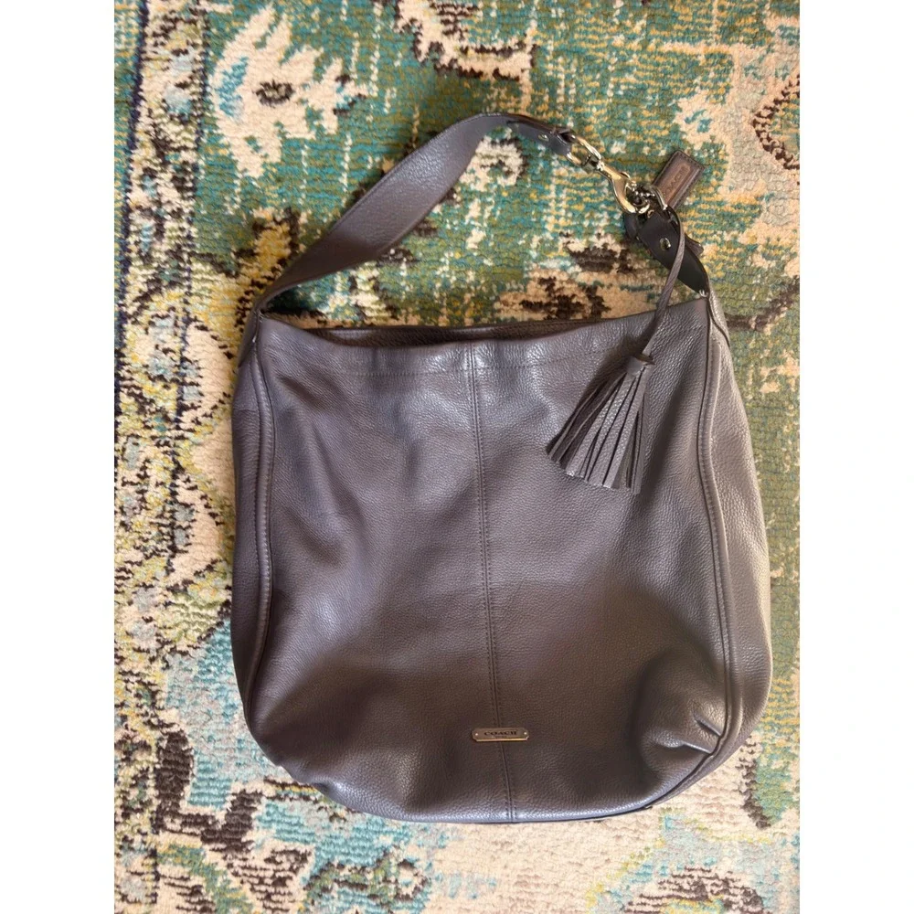 Coach Pebbled Leather Hobo‎ Shoulder Bag Brown Tassel Large Slouchy Boho Purse